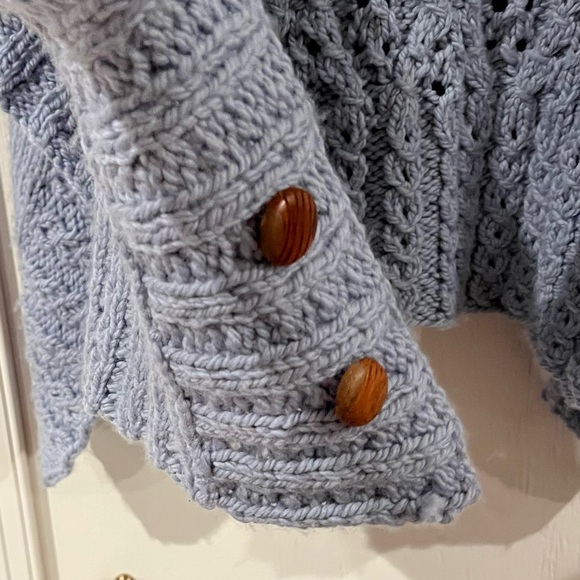 Handmade Cozy blue Cable Knit Turtleneck poncho one size turtle neck by Nancy - Picture 9 of 9